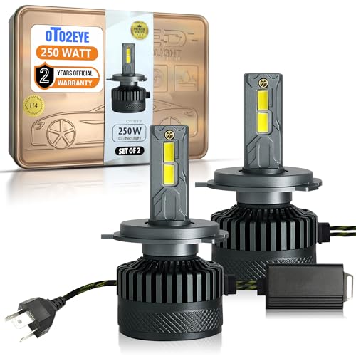 OTO2EYE H4 LED Headlight Bulbs, 250W, 25000 Lumens, Super Bright Headlight, 6500K, LED Headlight Auto Conversion Kit for Car, Set of 2, (2 Years Warranty) - Image 1