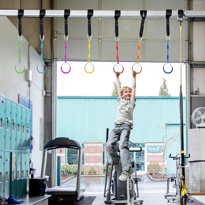 Hokilands 7 Colorful Ninja Ring Fitness Gymnastic Ring Outdoor Backyard Playground Training Equipment Play Set, Funny Jungle Gym Fist Hanging Swing Monkey Bars Ninja Warrior Obstacle Course Trapeze Accessories - Image 2