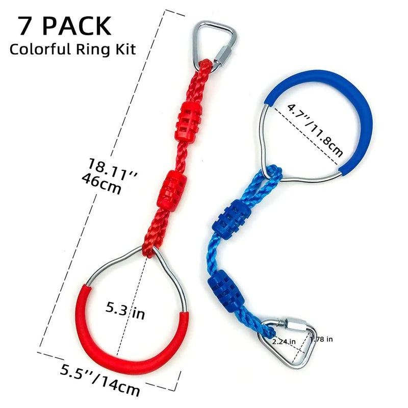 Hokilands 7 Colorful Ninja Ring Fitness Gymnastic Ring Outdoor Backyard Playground Training Equipment Play Set, Funny Jungle Gym Fist Hanging Swing Monkey Bars Ninja Warrior Obstacle Course Trapeze Accessories - Image 5