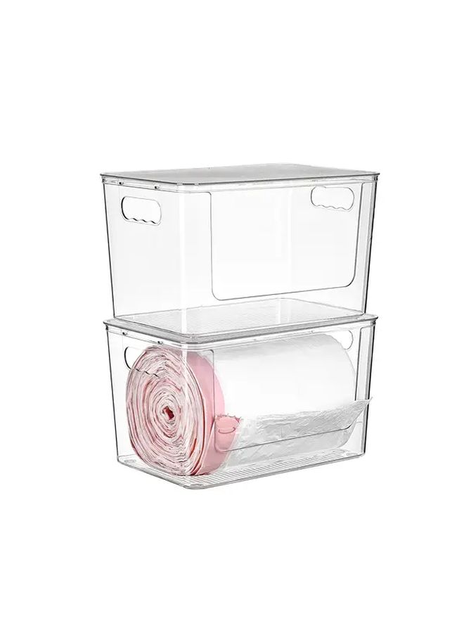 Stackable Storage Organizer With U Shaped Door And Flip Top Lid Heavy Duty Transparent Plastic Bin 2pcs For Under Sink Pantry Laundry Room Roll Dispenser Shelf Toilet Paper Napkins Tissues - Image 1