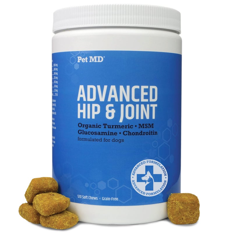 Pet MD Glucosamine for Dogs | Dog Joint Supplement with Glucosamine, Chondroitin & MSM - Inflammatory Pain Relief Chews for Hip & Joints - Bacon Flavored - Includes Yucca & Turmeric - 120 Ct - Image 1