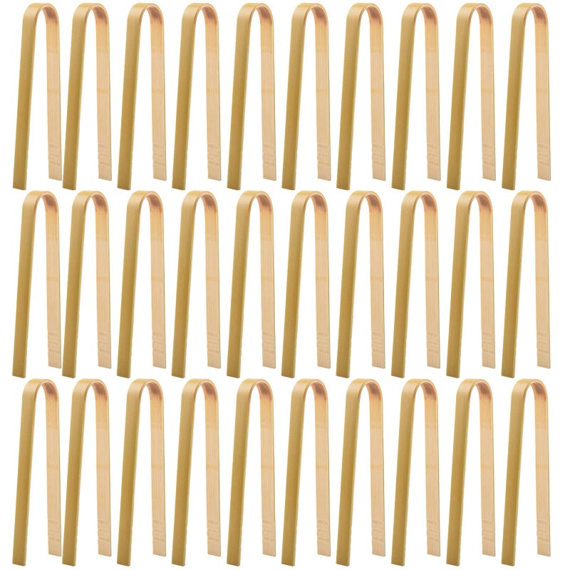 NICECRAFT 30 Pcs Wooden Tongs for Charcuterie - Mini Bamboo Disposable Tongs for Serving Food, Natural Wooden Cooking Toast - Image 1