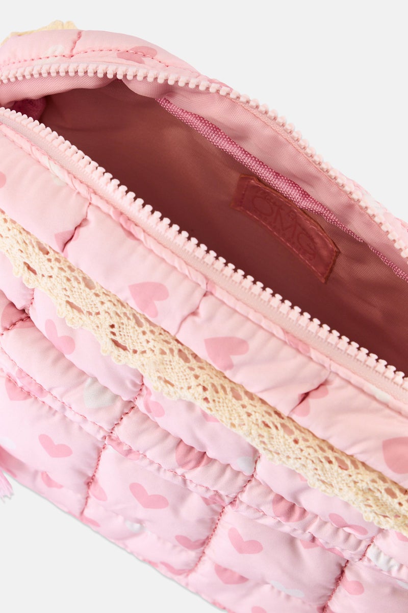 Miss Gwen's OMG Kids Girl Heart Quilted Makeup Pouch, Light Pink - Image 3