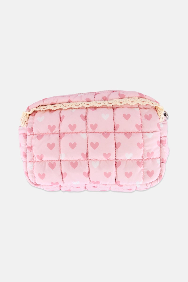 Miss Gwen's OMG Kids Girl Heart Quilted Makeup Pouch, Light Pink - Image 2