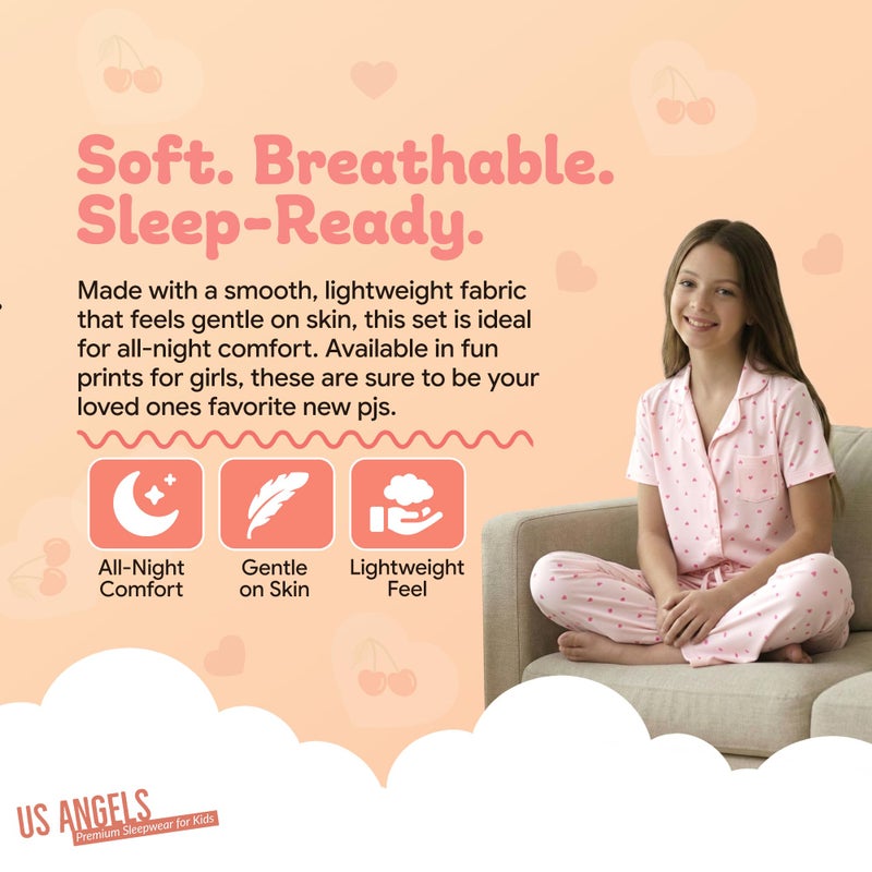 US Angels Girls Ultra Soft Button Down Pajamas, 3 Piece Pajama Set, pjs for teen girl 10-12 - Image 4