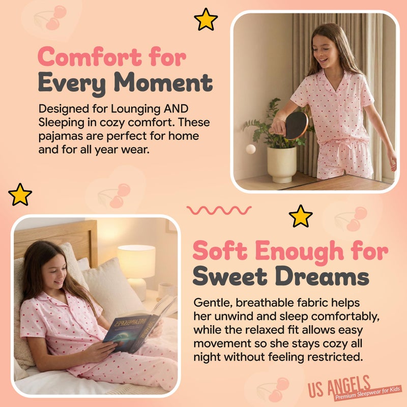 US Angels Girls Ultra Soft Button Down Pajamas, 3 Piece Pajama Set, pjs for teen girl 10-12 - Image 5