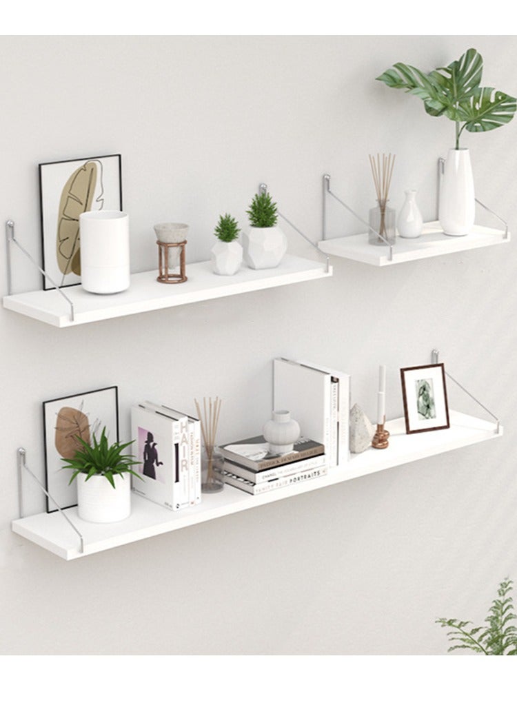 XiuWoo 3 Pack No Drilling Wood Wall Mounted Floating Shelves, Hanging Shelf Storage Rack, Home Display Rack, Plant Shelf, Home Storage Rack with Stainless Steel Bracket for Home, Office - Image 1