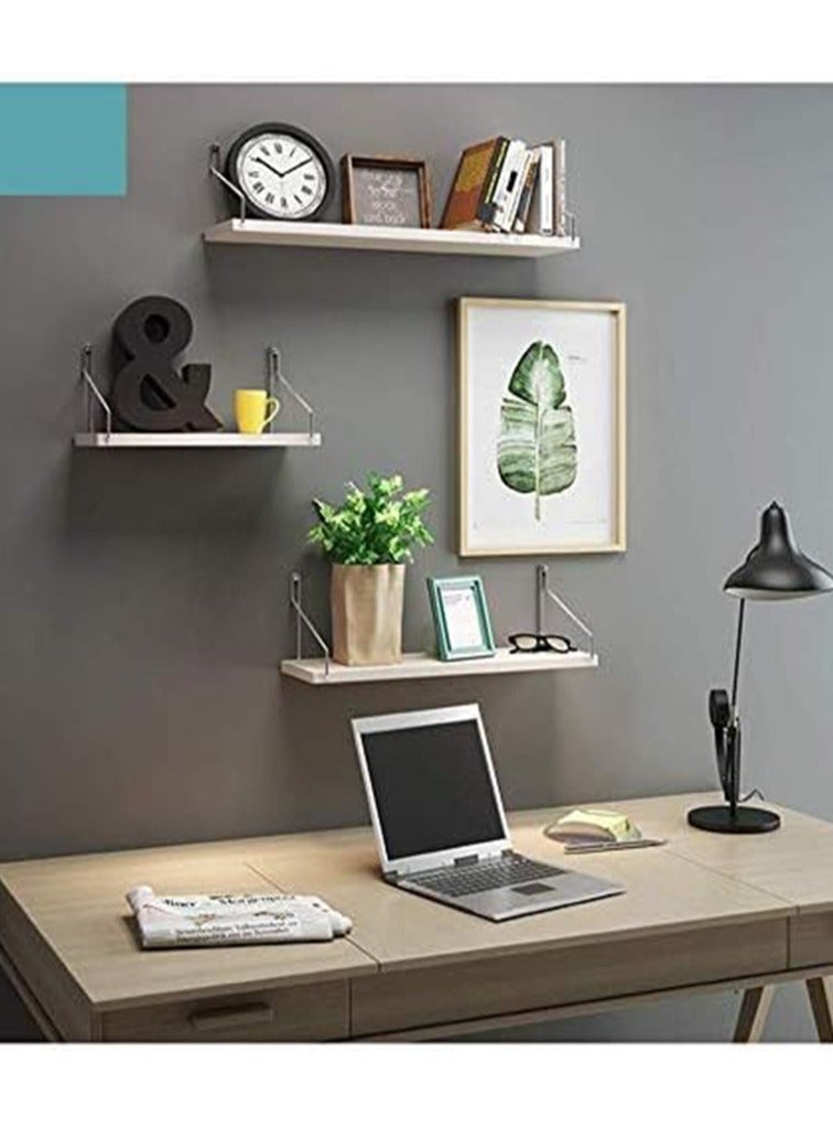 XiuWoo 3 Pack No Drilling Wood Wall Mounted Floating Shelves, Hanging Shelf Storage Rack, Home Display Rack, Plant Shelf, Home Storage Rack with Stainless Steel Bracket for Home, Office - Image 2