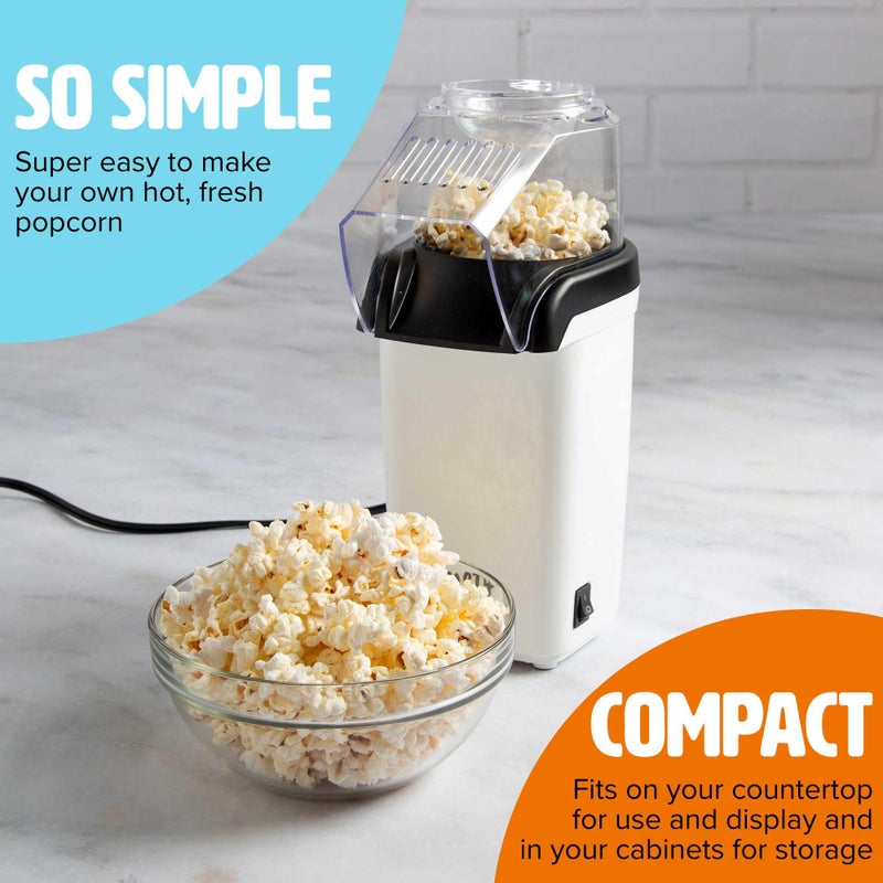 Tasty Hot Air Popcorn Popper, Healthy and Delicious Popcorn in Minutes, Fast and Easy-to-Use, Built-In Measuring Cup and Butter Warmer, 8 Cups, White - Image 2