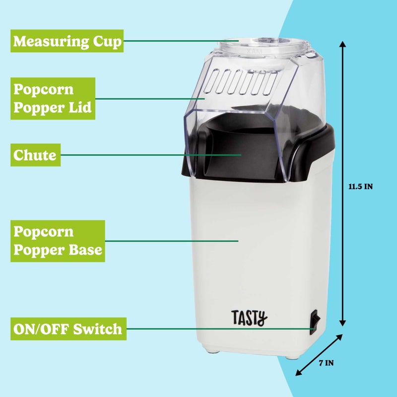 Tasty Hot Air Popcorn Popper, Healthy and Delicious Popcorn in Minutes, Fast and Easy-to-Use, Built-In Measuring Cup and Butter Warmer, 8 Cups, White - Image 4