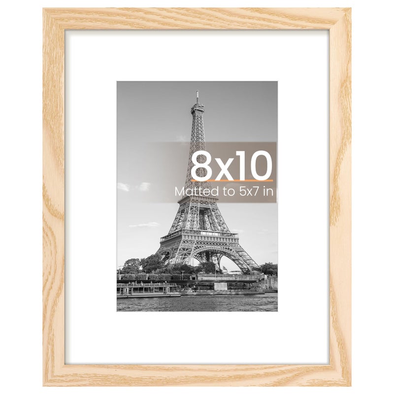 upsimples upsimples 8x10 Picture Frame  Display Pictures 5x7 with Mat or 8x10 Without Mat  Wall Hanging Photo Frame  Natural  1 Pack - Image 1
