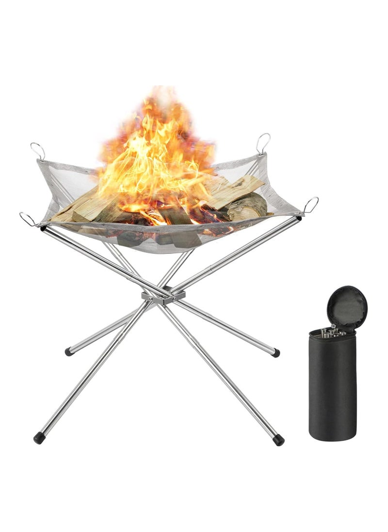 FLYHSO - Portable Folding Campfire Rack Portable Fire Pit for Camping Fire Bowl Foldable Stainless Steel Outdoor Wood Burning - Image 1