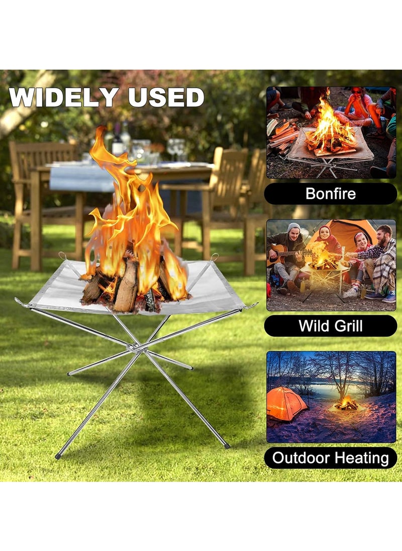 FLYHSO - Portable Folding Campfire Rack Portable Fire Pit for Camping Fire Bowl Foldable Stainless Steel Outdoor Wood Burning - Image 1