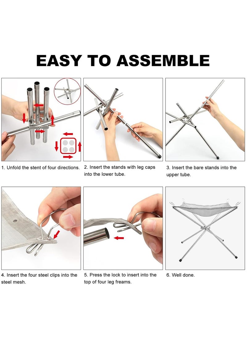 FLYHSO - Portable Folding Campfire Rack Portable Fire Pit for Camping Fire Bowl Foldable Stainless Steel Outdoor Wood Burning - Image 1