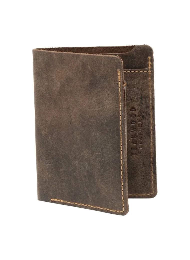 تيك وود Two Fold RFID Genuine  Leather Wallet Brown