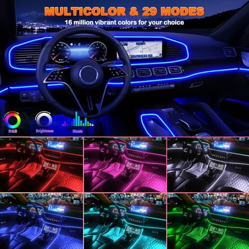 Jushope Car LED Strip Lights, USB Interior Ambient Lighting Kits with Wireless APP and RF Remote Control, 16 Million Colors Music Mode Car Decoration Lights with 315 inches 3.0mm Fiber Optic (6 in 1) - Image 3