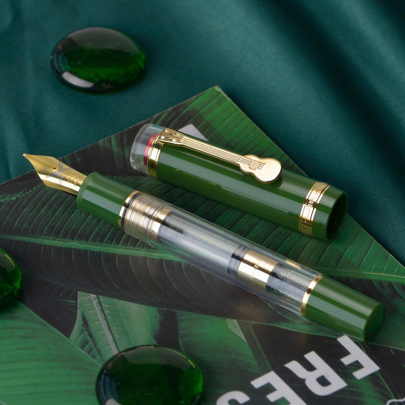 Lanxivi Jinhao Tiandao 1935 Fountain Pen Medium #8 Sword Nib, Green and Clear Acrylic with Large Converter and Guitar Clip - Image 4