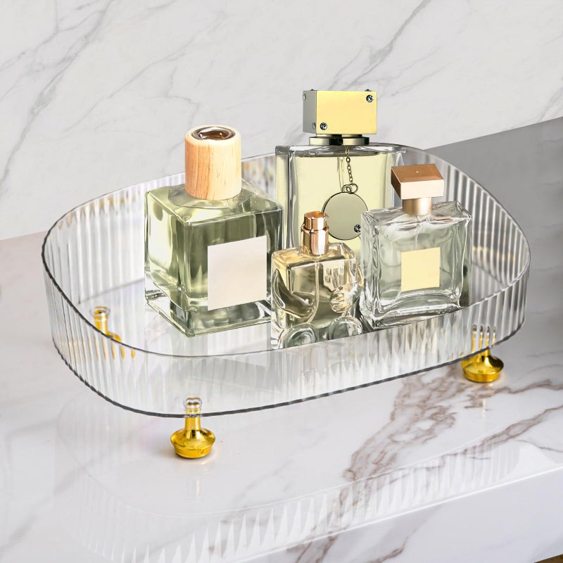 neotidy Perfume Organizer, Bathroom Vanity Tray, Makeup Trays for Dresser Top, Countertop Decorative Plastic Decor Tray, Perfume Organizer for Women, organizador de perfumes (Clear) - Image 1