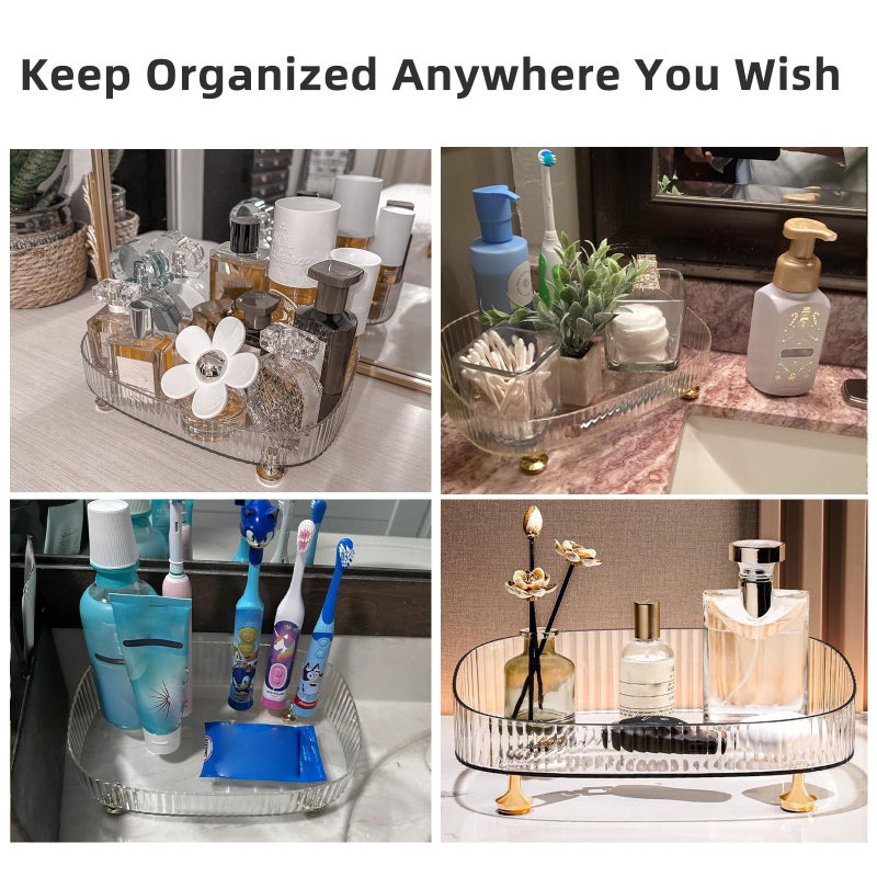 neotidy Perfume Organizer, Bathroom Vanity Tray, Makeup Trays for Dresser Top, Countertop Decorative Plastic Decor Tray, Perfume Organizer for Women, organizador de perfumes (Clear) - Image 4