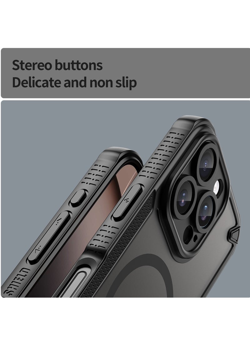 Magnetic Case Cover for iPhone 16 Pro 5G, Armor of Brushed Comfortable Oil Waterproof TPU+PC Soft Semi-translucentmatte Feel Cell Phone Protective Back Case for iPhone 16 Pro 5G, Black - Image 4