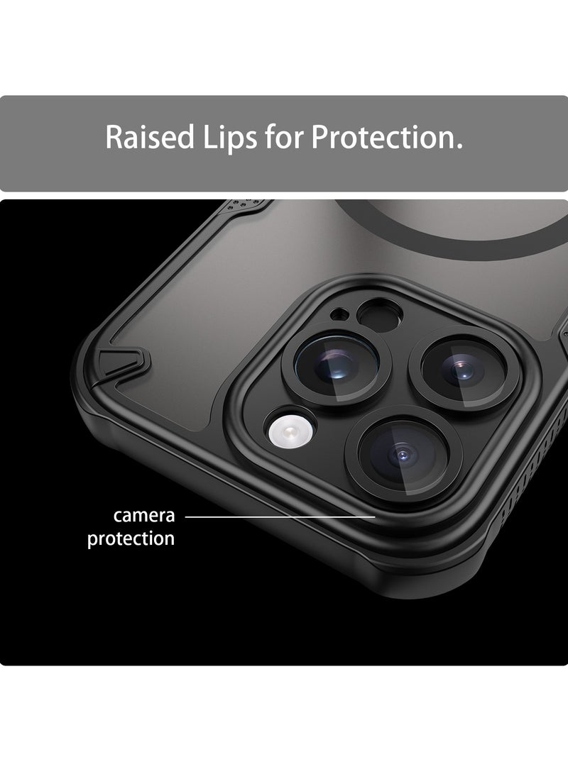 Magnetic Case Cover for iPhone 16 Pro 5G, Armor of Brushed Comfortable Oil Waterproof TPU+PC Soft Semi-translucentmatte Feel Cell Phone Protective Back Case for iPhone 16 Pro 5G, Black - Image 5