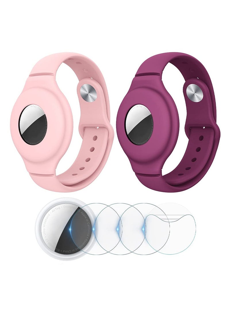 Generic AirTag Bracelet for Kids with Apple AirTag, 2 Pack Silicone Watch Bands with 4 Pack Anti-Scratch Films for Kids, Metal Studs Anti-dropping Wristband for Apple AirTag  - Image 1