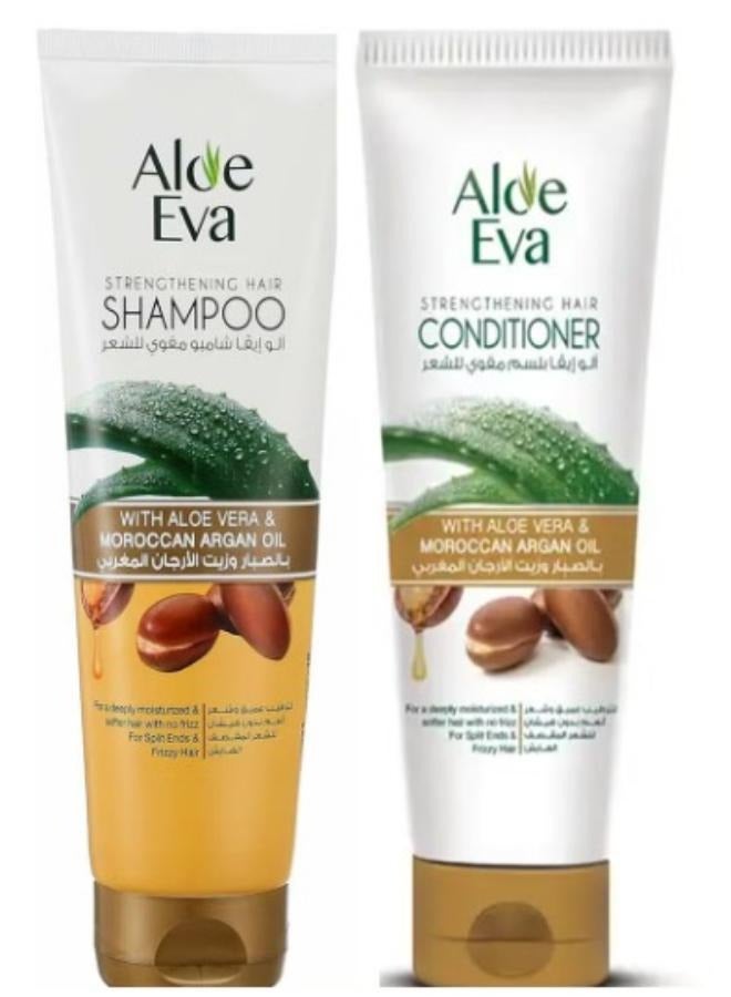 Aloe Eva Strengthening Hair Shampoo + Conditioner with Aloe Vera and Moroccan Argan Oil 460 Ml