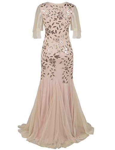 PrettyGuide Women's Evening Dress 1920s Sequin Deco Mermaid Hem Maxi Long Ball Gown M Champagne - Image 4