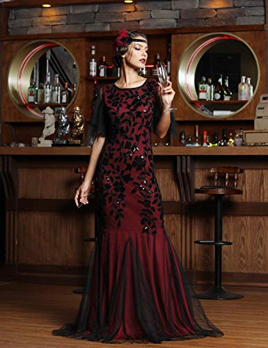 PrettyGuide Women's Evening Dress 1920s Sequin Deco Mermaid Hem Maxi Long Ball Gown M Champagne - Image 3