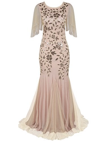 PrettyGuide Women's Evening Dress 1920s Sequin Deco Mermaid Hem Maxi Long Ball Gown M Champagne - Image 1
