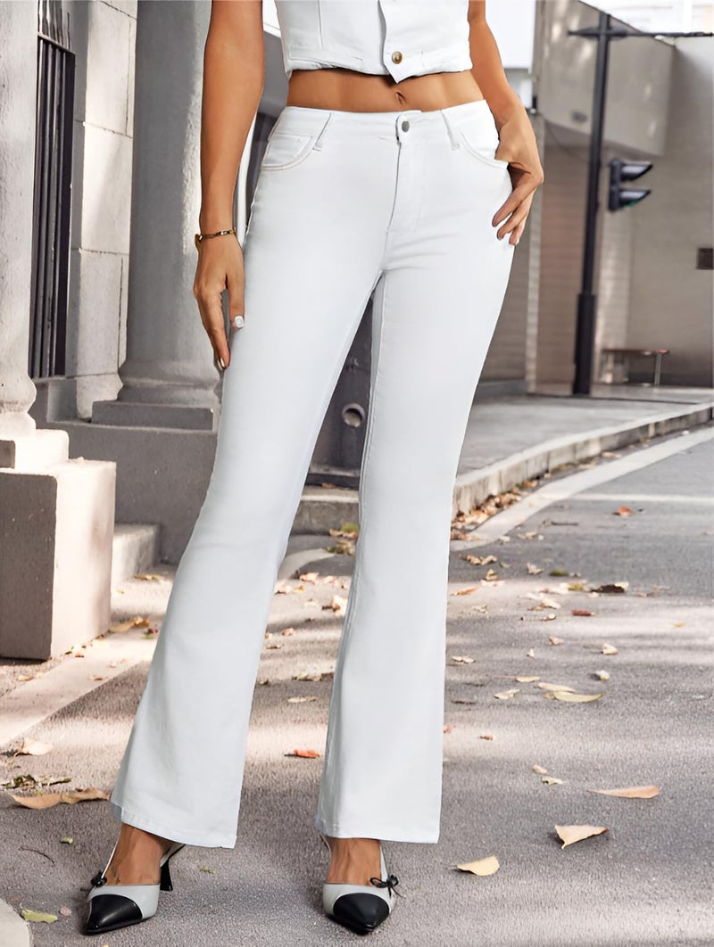 Ben Martin Women’s White High Waist Jeans || Flared Bell Bottom Bootcut Pants || Wide Leg Stretch Denim – Perfect for Travel, Party & Everyday Use – Sizes 28 (0) - Image 5