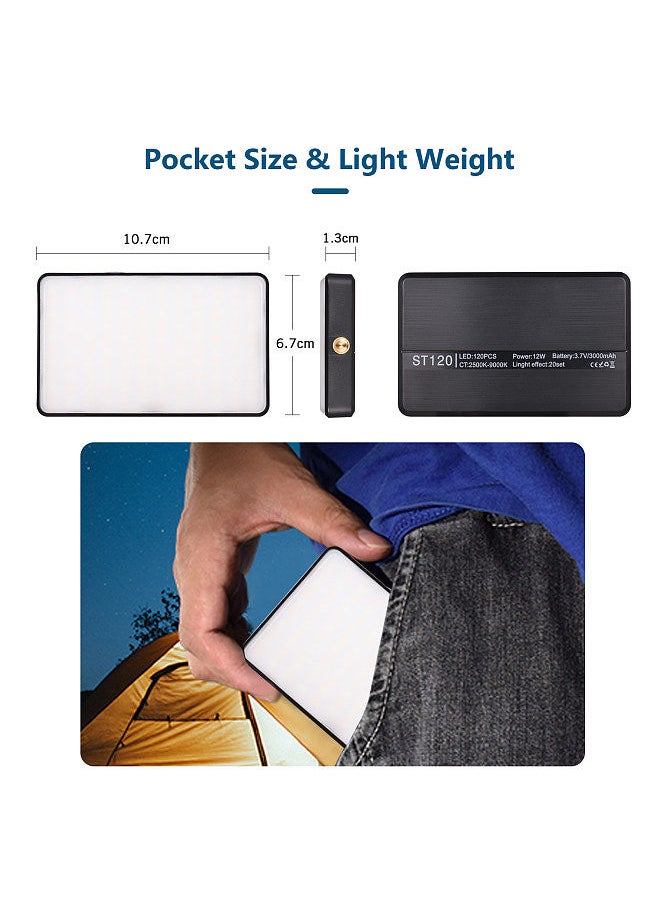 Andoer ST120 Pocket LED Video Light Rechargeable Fill Light 2500K-9000K Bi-color Temperature Dimmable CRI95+ with Silicon Diffuser 6pcs Color Filters for Vlog Live Streaming Product Photography