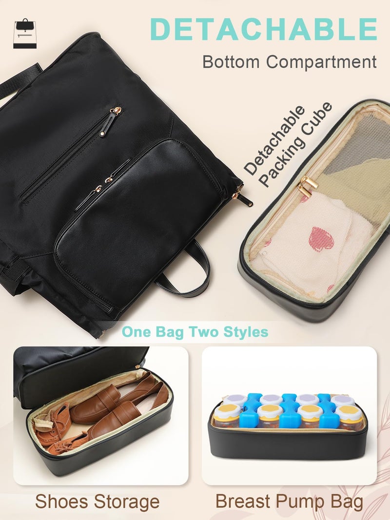 MOMINSIDE Diaper Bag Backpack - Large Baby Diaper Bag with 14 Pocket, Leather & Nylon Travel Diaper Backpack for Mom, Breast Pump Bag, Removable Cooler Compartment, Double Layer, Black - Image 3