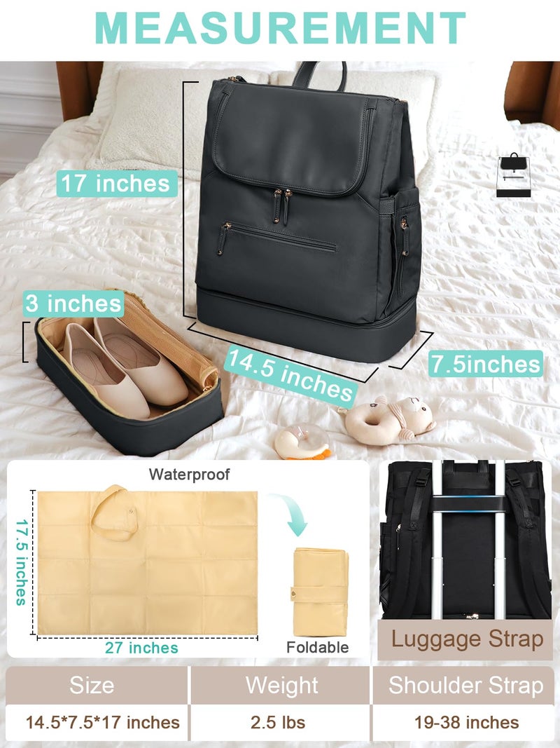 MOMINSIDE Diaper Bag Backpack - Large Baby Diaper Bag with 14 Pocket, Leather & Nylon Travel Diaper Backpack for Mom, Breast Pump Bag, Removable Cooler Compartment, Double Layer, Black - Image 5