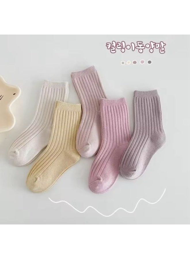 Lion Llama Baby Girl Ribbed Crew Socks Set of 5 Pairs | Soft Cotton Blend Mid-Calf Socks for Toddlers & Kids | Pastel Color Design