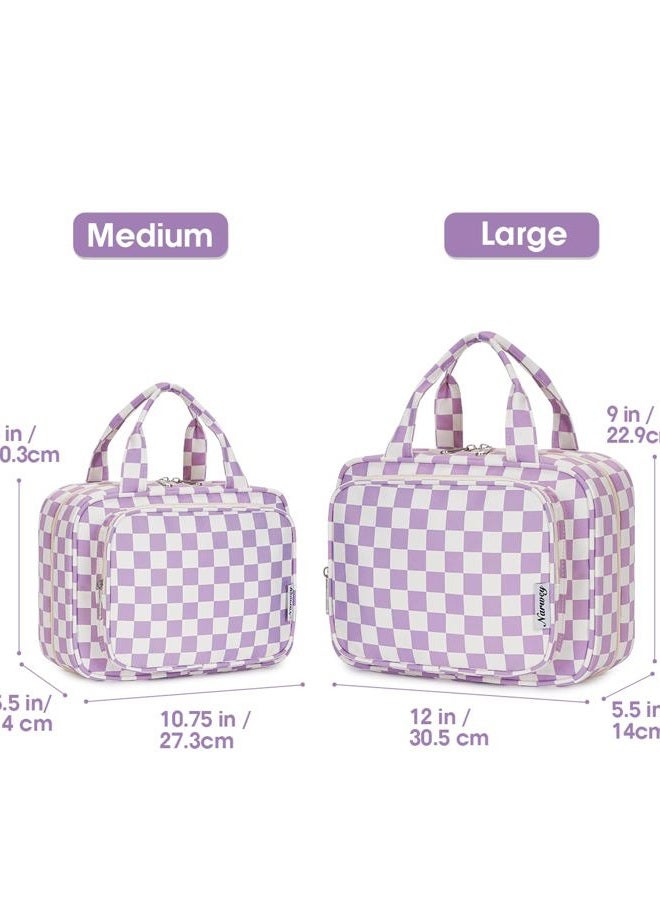 Narwey Large Hanging Toiletry Bag Travel Makeup Bag Cosmetic Organizer for Women and Girls, Z-purple Checkerboard, Large, Large - Image 2