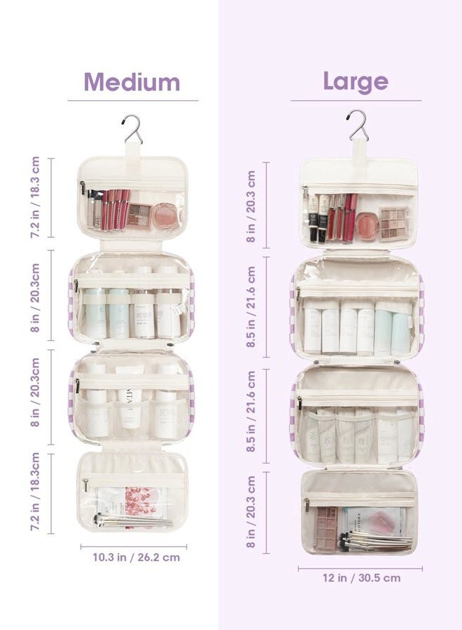Narwey Large Hanging Toiletry Bag Travel Makeup Bag Cosmetic Organizer for Women and Girls, Z-purple Checkerboard, Large, Large - Image 3