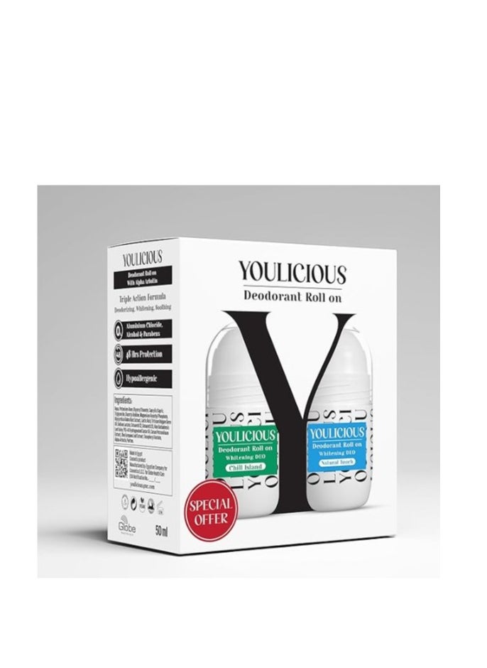 Youlicious Deodorant Roll on Natural Touch and Chill Island 50 ml - 48 hours Protection 1+1 