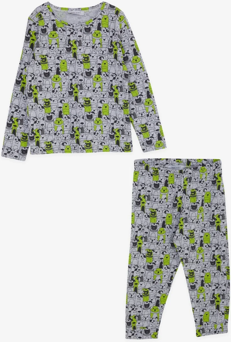 مكاوي Macawı Boy's Pajama Set, Puppy Patterned, Age 3-7, Gray Melange