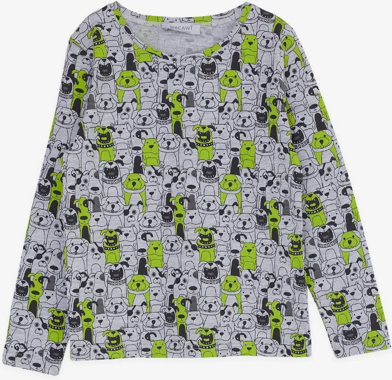 مكاوي Macawı Boy's Pajama Set, Puppy Patterned, Age 3-7, Gray Melange