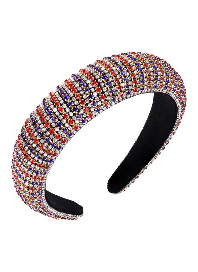 HZEYN - 4th of July Padded Rhinestone Headband Wide Bejewelled Hairband American Flag Patriotic Headband Hair Accessories for Women (USA FLAG Headband) - Image 1