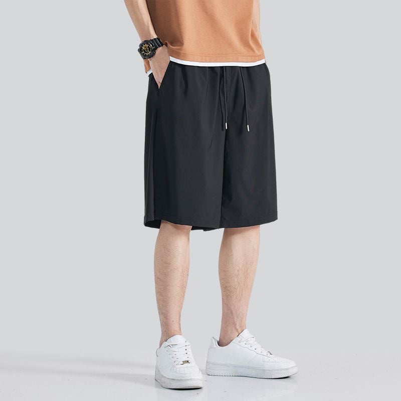 Summer Black Ice Silk Casual Mens Shorts[Five-bomb ice silk shorts] pure black [Five-bomb ice silk shorts] pure black 