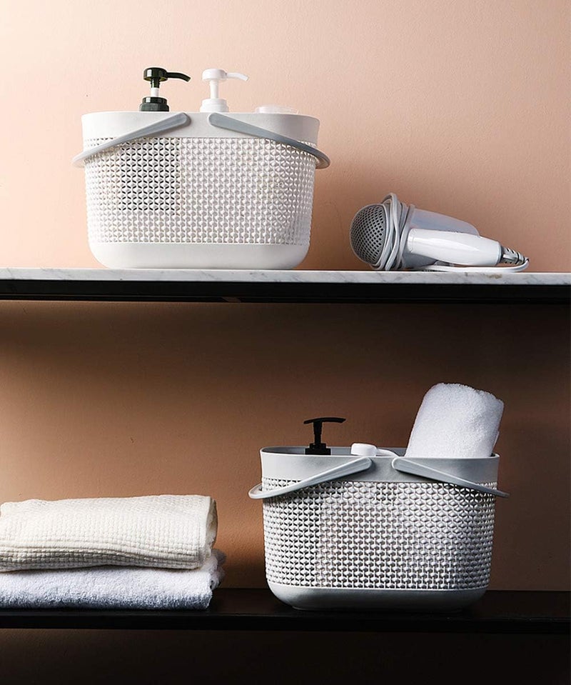 UUJOLY Plastic Organizer Storage Baskets with Handles, Shower Caddy Bins Organizer for Bathroom and kitchen (3 Pack, Grey) - Image 3