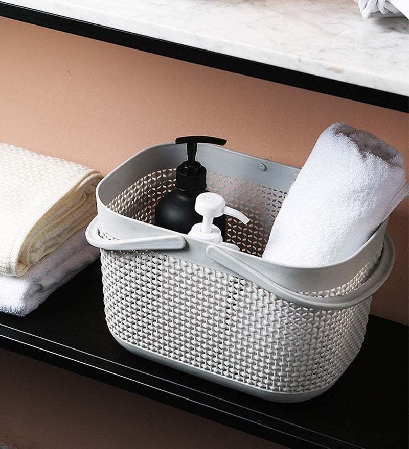 UUJOLY Plastic Organizer Storage Baskets with Handles, Shower Caddy Bins Organizer for Bathroom and kitchen (3 Pack, Grey) - Image 4