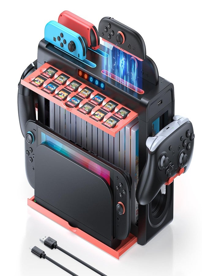 FASTSNAIL Controller Charging Station for Switch 2/Switch 1/OLED for JoyCon, FASTSNAIL Games Storage Compatible with Nintendo Switch 2/1/OLED, Accessories for Switch 2/Switch 1/Switch OLED - Image 1