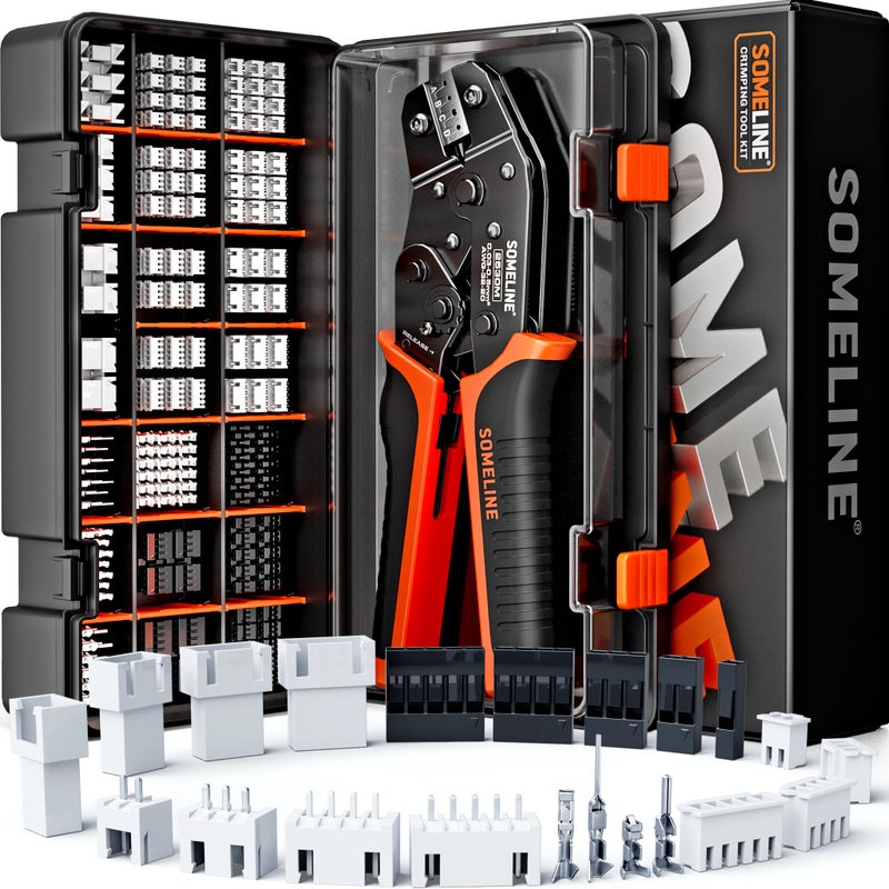 SOMELINE Crimp Tool Connector Kit, JST-XH 2.5mm/Du Pont 2.54mm Connector Set, 21 Types of Connectors, 30-20 AWG Ratcheting Crimper for JST Series,KF2510,Molex,AMP EI Series - Image 1