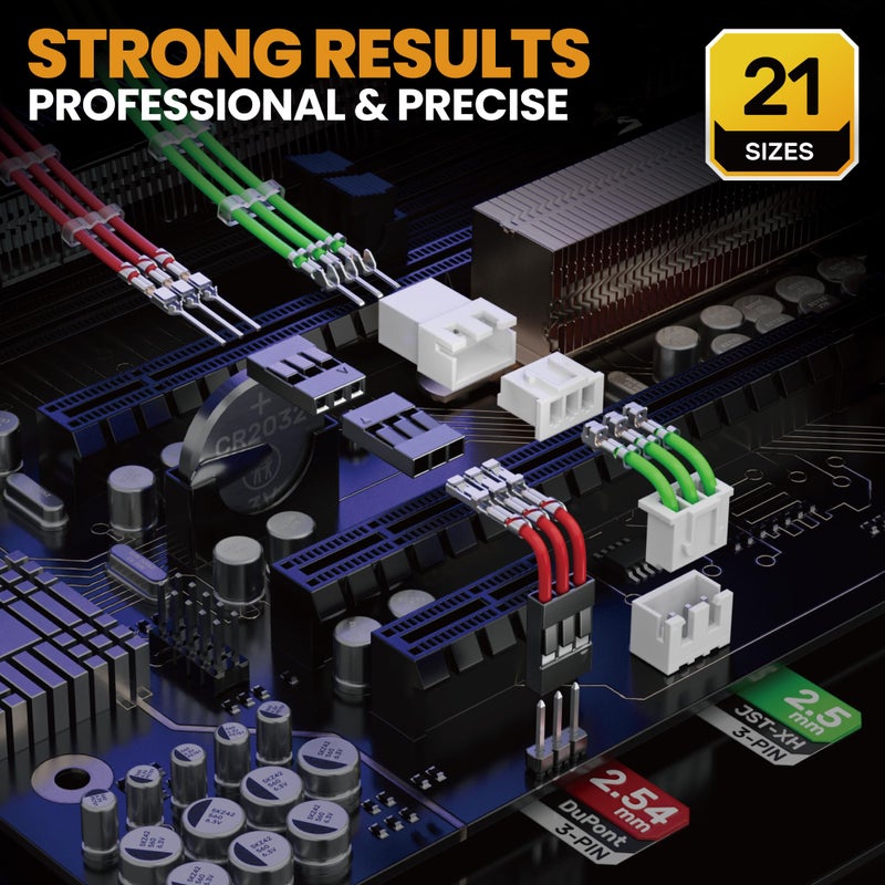 SOMELINE Crimp Tool Connector Kit, JST-XH 2.5mm/Du Pont 2.54mm Connector Set, 21 Types of Connectors, 30-20 AWG Ratcheting Crimper for JST Series,KF2510,Molex,AMP EI Series - Image 3