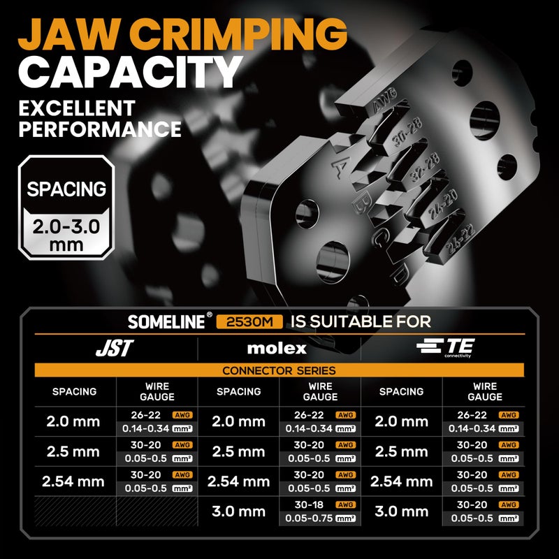 SOMELINE Crimp Tool Connector Kit, JST-XH 2.5mm/Du Pont 2.54mm Connector Set, 21 Types of Connectors, 30-20 AWG Ratcheting Crimper for JST Series,KF2510,Molex,AMP EI Series - Image 5