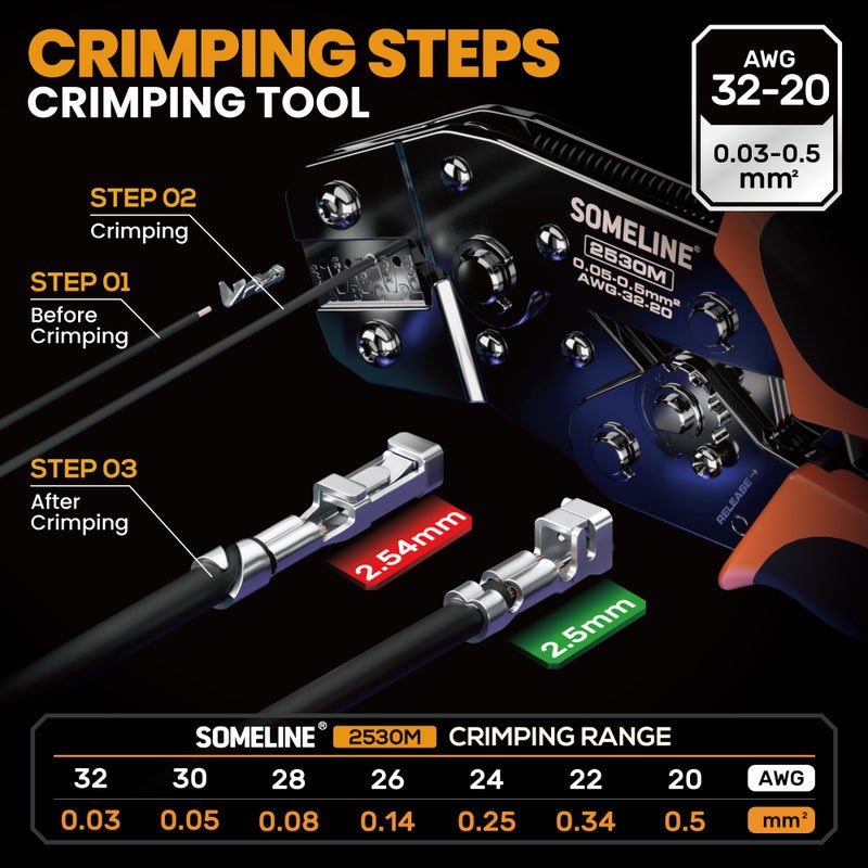SOMELINE Crimp Tool Connector Kit, JST-XH 2.5mm/Du Pont 2.54mm Connector Set, 21 Types of Connectors, 30-20 AWG Ratcheting Crimper for JST Series,KF2510,Molex,AMP EI Series - Image 2