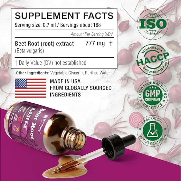 WILDFIELD HERBS 4 Oz Beet Root Liquid Beetroot Extract Drops - Circulation & Blood Pressure Support** | 2 Month Supply | - Made in USA - Beet Root Supplement - Alcohol & Sugar Free - Image 3